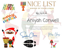 Load image into Gallery viewer, african american santa nicel list certificate
