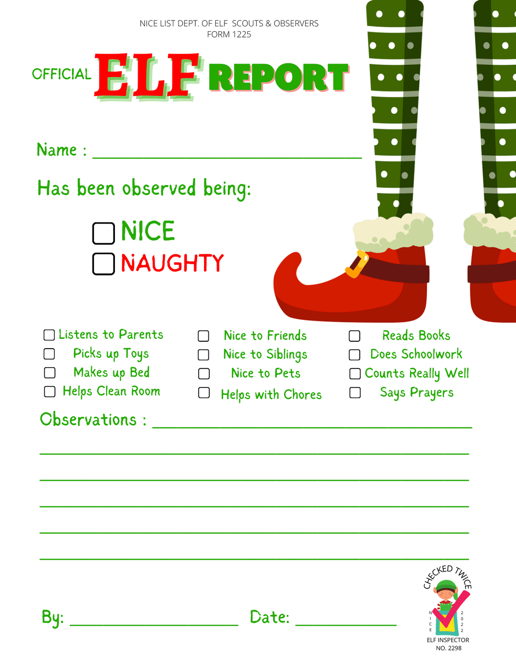 Elf Reports - Official Santa Claus Elf Report - Elf Stockings - White - santalettermagic