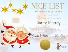 Load image into Gallery viewer, Santa Claus Nice List Certificate - Santa Letter Magic
